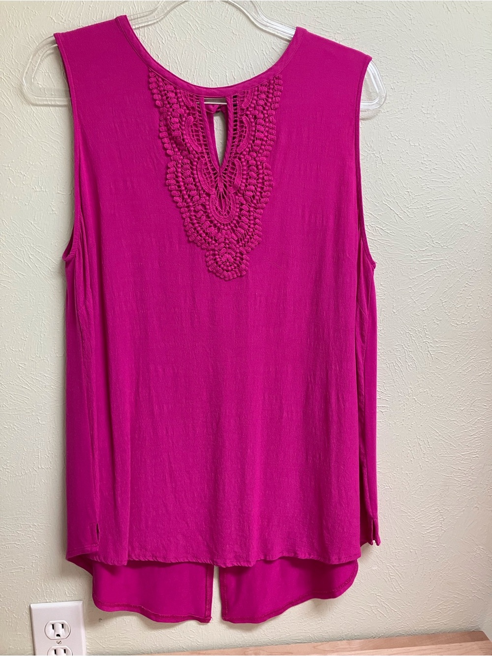 Grace Elements Bright Fuchsia Crochet-Front Sleeveless Tank